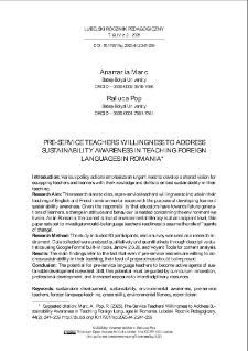 Pre-service teachers’ Willingness to address sustainability awareness in teaching foreign languages in Romania