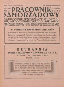 Pracownik Samorządowy : dwutygodnik pracownik&oacute;w samorządu miejskiego, powiatowego i wiejskiego. R. 6=11, nr 3 (15 lutego 1929)