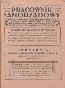 Pracownik Samorządowy : dwutygodnik pracownik&oacute;w samorządu miejskiego, powiatowego i wiejskiego. R. 6=11, nr 5 (15 marca 1929)