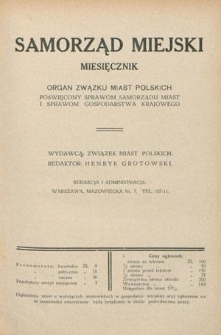 Samorząd Miejski : miesięcznik : organ Związku Miast Polskich poświęcony sprawom samorządu miast w Polsce. T. 7, z. 9 (wrzesień 1927)
