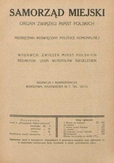 Samorząd Miejski : organ Związku Miast Polskich : miesięcznik poświęcony polityce komunalnej T. 9, z. 4 (kwiecień 1929)