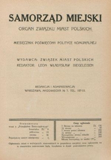 Samorząd Miejski : organ Związku Miast Polskich : miesięcznik poświęcony polityce komunalnej T. 9, z. 5 (maj 1929)