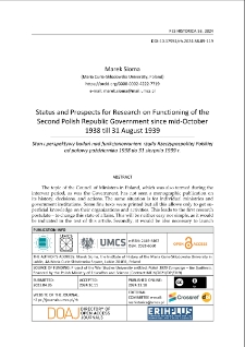 Status and prospects for research on functioning of the Second Polish Republic government since mid-October1938 till 31 August 1939