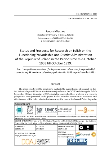 Status and prospects for research on Polish on the functioning voivodeship and district administration of the Republic of Poland in the period since mid-October1938 till October 1939