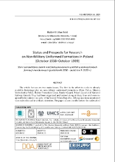 Status and prospects for research on non-military uniformed formations in Poland (October 1938–October 1939)