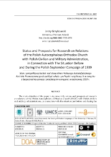 Status and prospects for research on relationsof the Polish Autocephalous Orthodox Church with Polish civilian and military administration, in connection with the situation before and during the Polish September Campaign of 1939