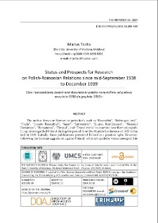 Status and prospects for research on Polish-Romanian relations since mid-September 1938 to December 1939