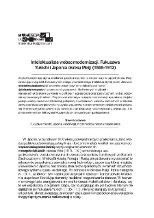 Intelektualista wobec modernizacji. FukuzawaYukichi i Japonia okresu Meiji (1868-1912)