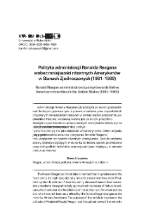 Polityka administracji Ronalda Reagana wobec mniejszości rdzennych Amerykan&oacute;w w Stanach Zjednoczonych (1981&ndash;1989)