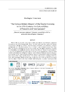 "The Famous Misters Mayors" of the &Scaron;iauliai economyi n the 17th Century: the cultural elites of peasants and towns people?