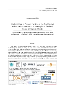 Lifetime care in peasant families in the final period before enfranchisement in the Kingdom of Poland, based on notarial deeds