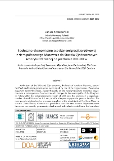 Społeczno-ekonomiczne aspekty emigracji zarobkowej z ziem p&oacute;łnocnego Mazowsza do Stan&oacute;w Zjednoczonych Ameryki P&oacute;łnocnej na przełomie XIX i XX w.