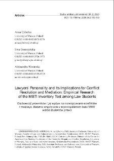 Lawyers&rsquo; personality and its implications for conflict resolution and mediation: empirical researchof the MBTI inventory test among law students