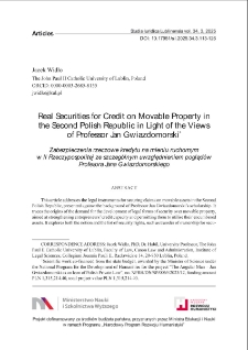 Real securities for credit on movable property in the Second Polish Republic in light of the views of Professor Jan Gwiazdomorski