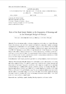 Role of the Real Estate Market in the Expansion of Housing andin the Municipal Budget of Olsztyn