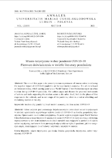 Miasto turystyczne wobec pandemii COVID-19. Pierwsze doświadczenia w świetle literatury przedmiotu