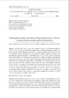 Ocena jakości usług w hotelach czterogwiazdkowych w Lublinie z zastosowaniem metody analizy kontekstowej