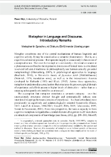 Metaphor in language and discourse. Introductory Remarks