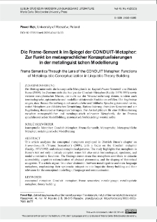 Die Frame - Semantik im Spiegel der CONDUIT- Metapher : Zur Funktion metasprachlicher Konzeptualisierungenin der metalinguistischen Modellierung