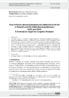 How inflation devoured pensions and added fuel to the firein Poland&rsquo; s and the USA &rsquo; s economy between 2022 and 2024 : a contrastive cognitive - linguistic analysis
