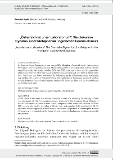 &Ouml;sterreich ist unser Laboratorium&rdquo;. Die diskursive Dynamik einer Metapher im ungarischen Corona - Diskurs
