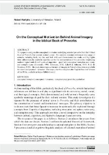 On the conceptual motivation behind animal imagery in the biblical book of proverbs