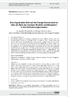 Eine linguistische Sicht auf die Change - Kommunikation &uuml;ber die Rolle der mentalen Modelle und Metaphernin den Ver&auml;nderungsprozessen