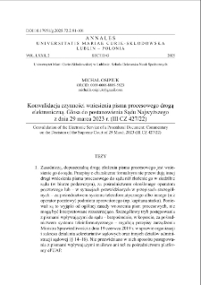 Konwalidacja czynności wniesienia pisma procesowego drogą elektroniczną. Glosa do postanowienia Sądu Najwyższego z dnia 29 marca 2023 r. (III CZ 427/22)