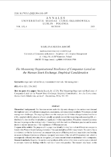 The measuring organisational resilience of companies listed on the Warsaw stock exchange. empirical consideration