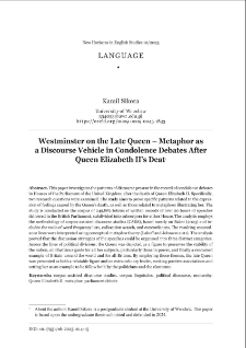 Westminster on the late queen &ndash; metaphor as a discourse vehicle in condolence debates after Queen Elizabeth iI&rsquo;s deat