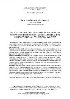 Critical information analysis in relation to the threat of disinformation in digital media and ai hallucinations &ndash; an educational context