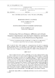 Relationships between religious affiliation and attitudestowards complementary and alternative medicine and health consciousness in the Polish general population