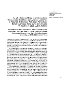 La VII edici&oacute;n del Simposio Internacional &ldquo;Encuentros Cient&iacute;ficos con Am&eacute;rica Latina&rdquo; en la Facultad de Ciencias Pol&iacute;ticas y Periodismode la Universidad Maria Curie-Skłodowska, 10 de abril de 2025, Lublin, Polonia