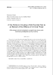 A few notes on arousing a well-founded fear as an element of the offence of criminal threat
