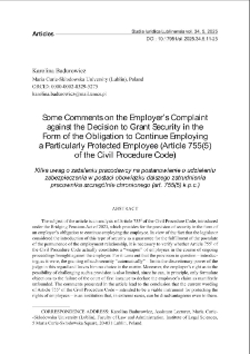 Some comments on the employer&rsquo;s complaint against the decision to grant security in the form of the obligation to continue employinga particularly protected employee (Article 755 (5) of the civil procedure code)