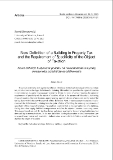 New definition of a building in property taxand the requirement of Specificity of the object of taxation