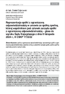 Reprezentacja sp&oacute;łki z ograniczoną odpowiedzialnością w umowie ze sp&oacute;łką cywilną, kt&oacute;rej wsp&oacute;lnikiem jest członek zarządu sp&oacute;łkiz ograniczoną odpowiedzialnością &ndash; glosa do wyroku Sądu Najwyższego z dnia 8 listopada 2024 r., II CSKP 1733/22