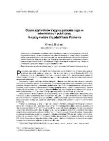 Ocena czynnik&oacute;w ryzyka personalnego w administracji publicznej na przykładzie Urzędu Miasta Poznania