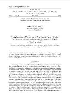 Psychological and Pedagogical Training of Future Teachersin Ukraine: Modern Realities and Innovative Practices of Content Update
