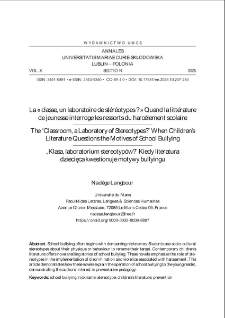 La &laquo; classe, un laboratoire de st&eacute;r&eacute;otypes ? &raquo; Quand la litt&eacute;rature de jeunesse interroge les ressorts du harc&egrave;lement scolaire