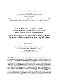Przeciw stereotypom, czyli jak zrozumieć niepełnosprawność. Studenckie projekty działań edukacyjnych na lekcjach języka polskiego