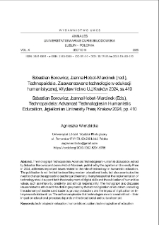 Sebastian Borowicz, Joanna Hobot-Marcinek (red.),Technopaideia. Zaawansowane technologie w edukacji humanistycznej, Wydawnictwo UJ, Krak&oacute;w 2024, ss. 410