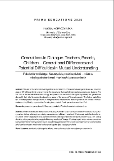 Generations in dialogue. Teachers, parents,children &ndash; generational differences and potential difficulties in mutual understanding