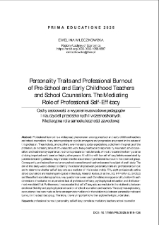 Personality traits and professional burnout of pre-school and early childhood teachers and school counsellors. The mediating role of professional self-efficacy