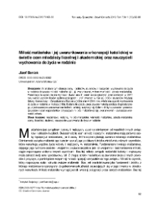 Miłość małżeńska i jej uwarunkowania w koncepcji katolickiej w świetle ocen młodzieży licealnej i akademickiej oraz nauczycieli wychowania do życia w rodzinie