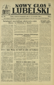 Nowy Głos Lubelski : jedyne polskie pismo wychodzące na terenie Gubernii Lubelskiej. R. 1, nr 138 (22-23 września 1940)
