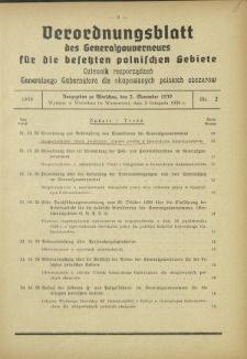 Verordnungsblatt des Generalgouverneurs für die Besetzten Polnischen Gebiete = Dziennik Rozporządzeń Generalnego Gubernatora dla Okupowanych Polskich Obszarów / hrsg. vom Amt des Generalgouverneurs. 1939, Nr 2 (2 November)