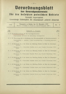 Verordnungsblatt des Generalgouverneurs für die Besetzten Polnischen Gebiete = Dziennik Rozporządzeń Generalnego Gubernatora dla Okupowanych Polskich Obszarów / hrsg. vom Amt des Generalgouverneurs. 1939, Nr 7 (20 November)