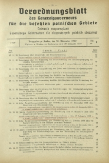 Verordnungsblatt des Generalgouverneurs für die Besetzten Polnischen Gebiete = Dziennik Rozporządzeń Generalnego Gubernatora dla Okupowanych Polskich Obszarów / hrsg. vom Amt des Generalgouverneurs. 1939, Nr 8 (30 November)