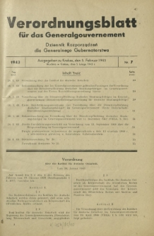 Verordnungsblatt für das Generalgouvernement = Dziennik Rozporządzeń dla Generalnego Gubernatorstwa. 1943, Nr. 7 (5. Februar)